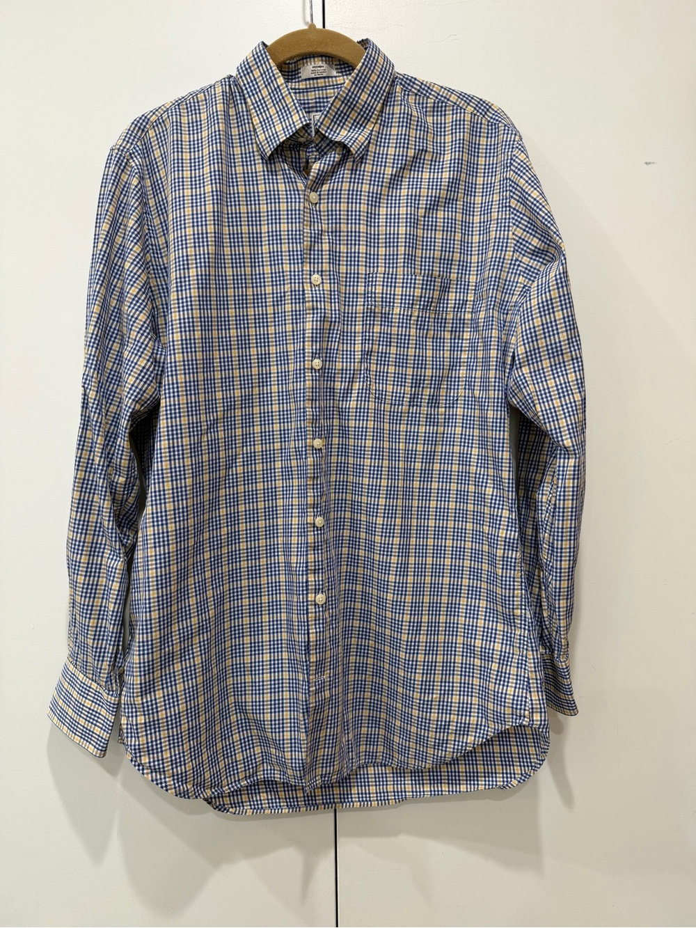 Peter Millar Shirt Men Medium Blue Yellow Check Plaid Classic Preppy Coastal